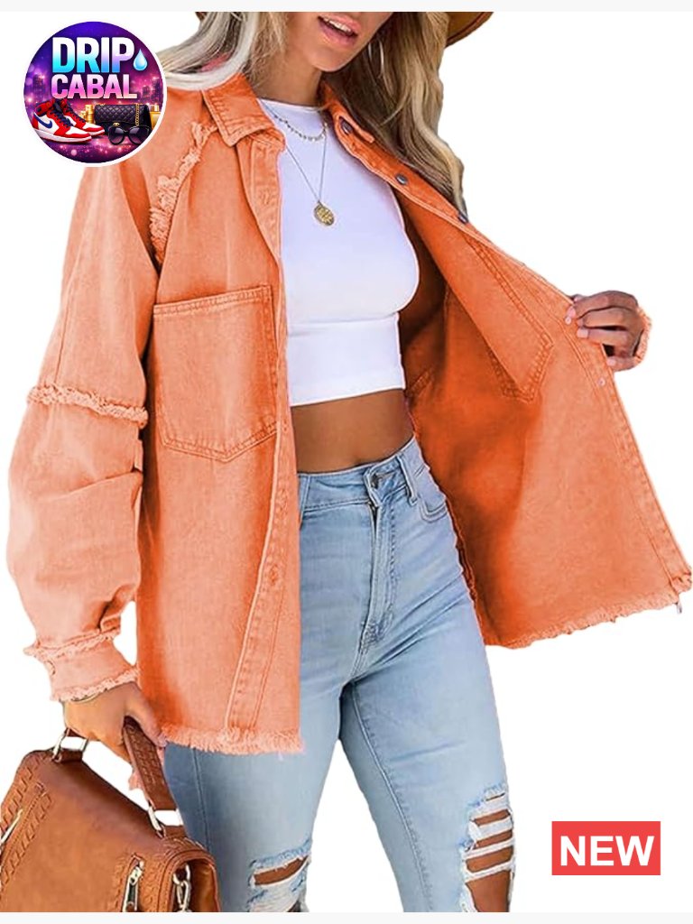 Oversized Washed Denim Jacket Button Down Long Sleeve Boyfriend Jean Shacket